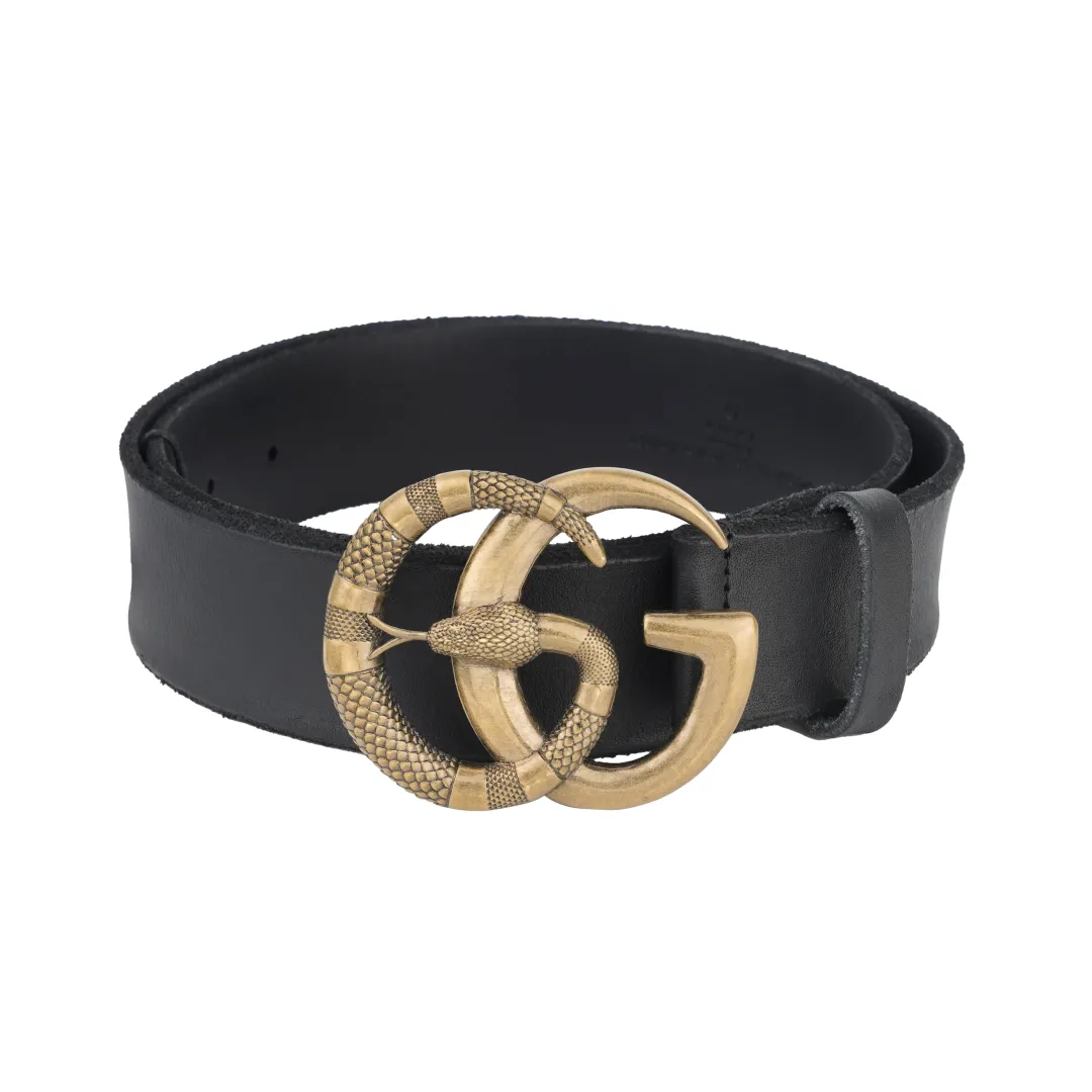 GUCCI Leather Belt Double G Buckle With Snake 1.5 Width