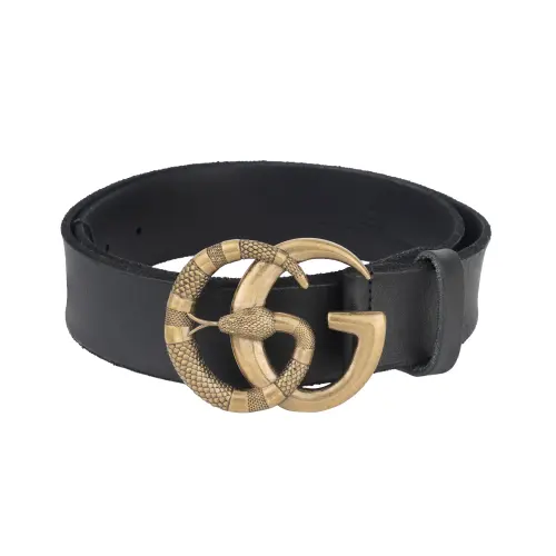 GUCCI Leather Belt Double G Buckle With Snake 1.5 Width