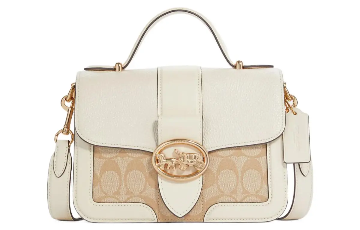 COACH Georgie Canvas With Leather Handbag Small Women's Milk White & Light Brown
