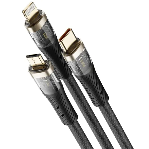 ROCK Locke G20 one-to-three 100W fast charging transparent data cable