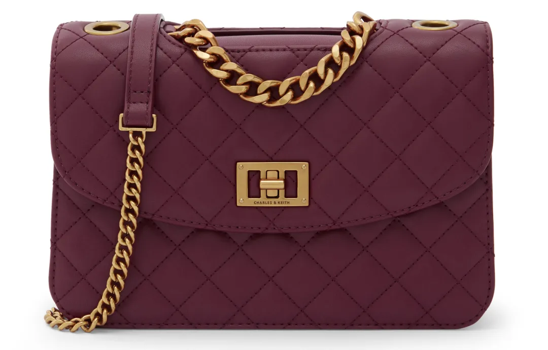 CHARLES&KEITH Wedding Collection Pu Charles & Keith Bag Crossbody Bag Small Women's Black/Burgundy Wine Red/Ivory