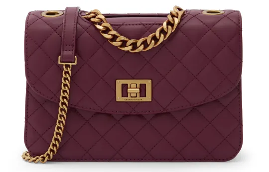 CHARLES&KEITH Wedding Collection Pu Charles & Keith Bag Crossbody Bag Small Women's Black/Burgundy Wine Red/Ivory