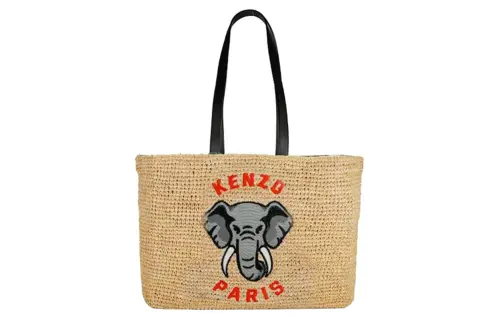 KENZO Raffia Tote Bag, Shopping Bag, Handbag Regular Women's Yellow