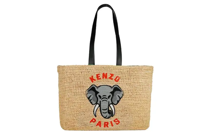 KENZO Raffia Tote Bag, Shopping Bag, Handbag Regular Women's Yellow