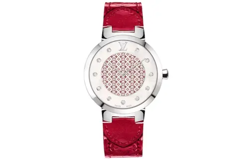 LOUIS VUITTON Wrist Watches Quartz Movement Cow Leather Strap 33mm Red Watch Dial Women's Watch