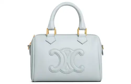 CELINE Triomphe Smooth Cow Leather Boston Bag, Shoulder Bag, Crossbody Bag, Handbag Small Women's Soft Blue