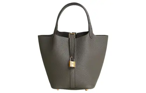 HERMES Picotin Lock Clémence Calfskin With Ostrich Leather Basket Bag, Bucket Bag, Handbag 18 Women's