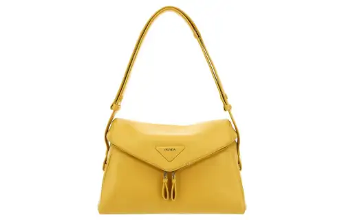 PRADA Soft Sheepskin Leather Handbag, Shoulder Bag Regular Women's Yellow