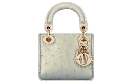 DIOR Lady Dior Ostrich Leather Princess Diana Crossbody Bag, Shoulder Bag, Handbag Mini Women's Pearl White
