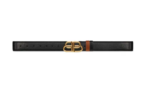 Balenciaga Calfskin Leather Belts Men's Black/Brown Width 3.3cm