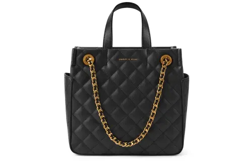 CHARLES&KEITH Pu Charles & Keith Bag Wedding Bag One Shoulder Handbag Large Women's Black/Burgundy Wine Red