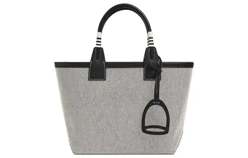HERMES Steeple H Canvas With Swift Calfskin Tote Bag, Shopping Bag, Canvas Bag, Handbag Women's Light Beige & Black