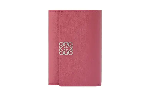 LOEWE Anagram Pebble Texture Calfskin Wallet Small Women's Rose Pink
