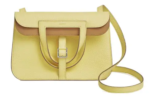 HERMES Halzan Clemence Bullock Leather Horse Hoof Bag, Handbag, Shoulder Bag, Crossbody Bag Women's Lemon Wine Yellow
