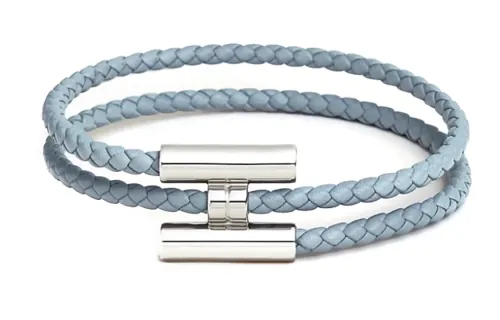 HERMES Tournis Tresse Bracelets Unisex Linen Blue