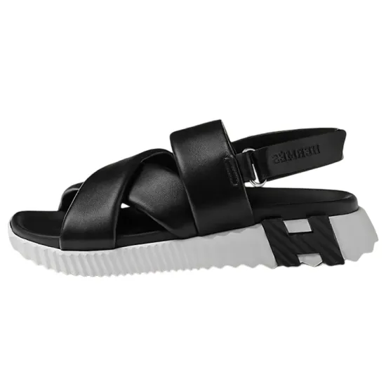 HERMES Beach Sandals Women's Black White