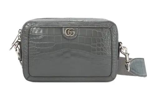 GUCCI Python Skin Crossbody Bag, Shoulder Bag Men's Gray