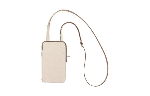 HERMES Hac A Bo Silver Tone Buckle Epsom Calfskin Cell Phone Pouch Women's 10 Craie Milkshake White