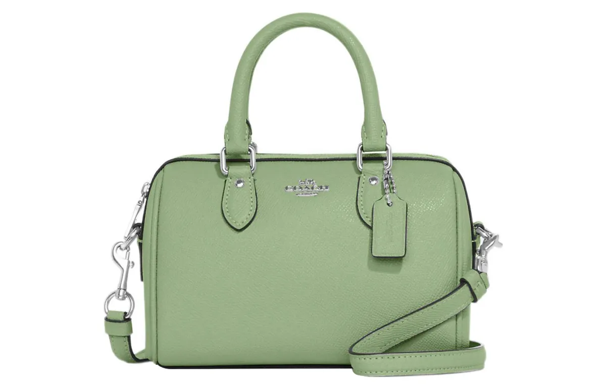 COACH Rowan Cross Grain Leather Boston Bag Handbags Small Women's Azure Grass Green