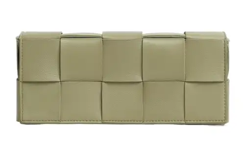 Bottega Veneta CASSETTE Sheepskin Clutch Women's Travertine Green