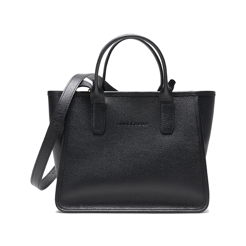 LONGCHAMP Le Foulonné Cow Leather Briefcase, Shoulder Bag, Crossbody Bag, Handbag Women's Black