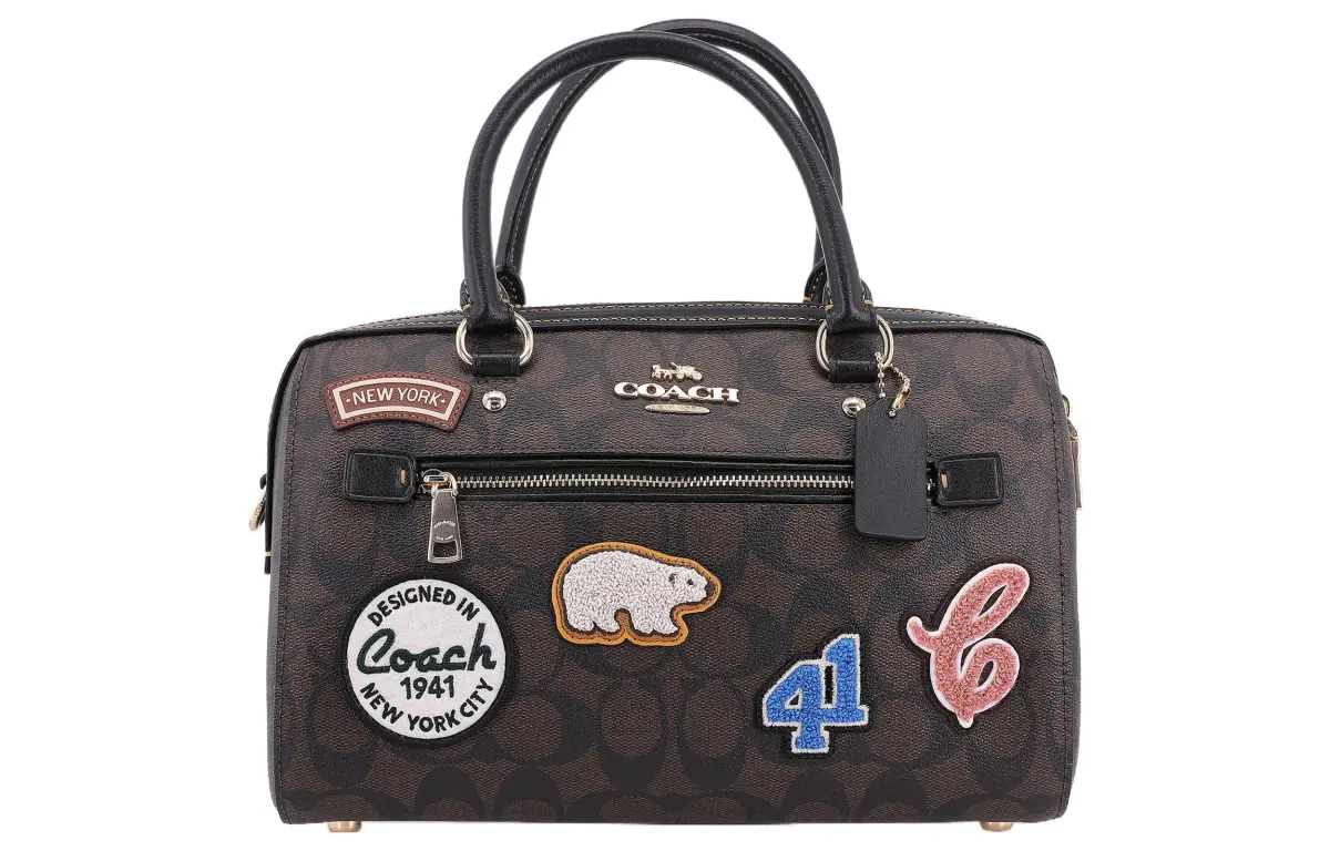 COACH Rowan Canvas With Leather Shoulder Bag, Crossbody Bag, Handbag Large Women's Dark Brown