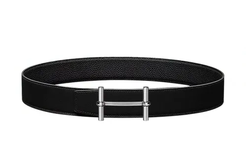 HERMES H D'Ancre Palladium Calfskin Leather Belts Men's Width 3.8cm