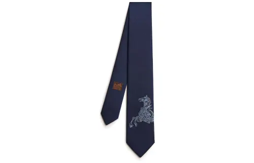 HERMES Silk Ties Unisex Marine Blue