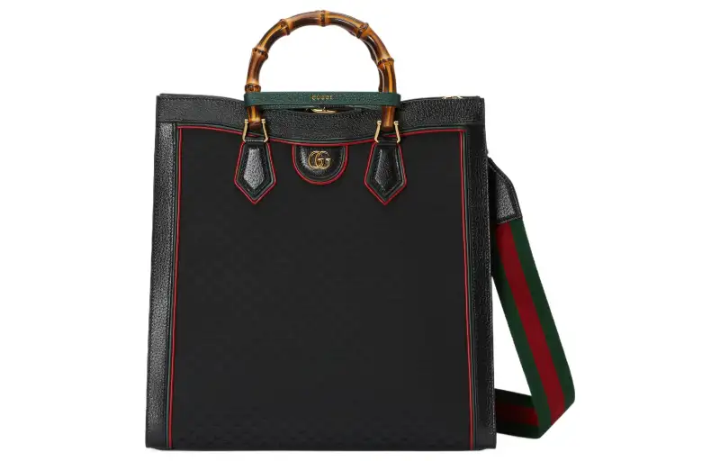 GUCCI Diana Canvas With Leather Tote Bag, Shopping Bag, Shoulder Bag, Crossbody Bag, Handbag Large Men's Black