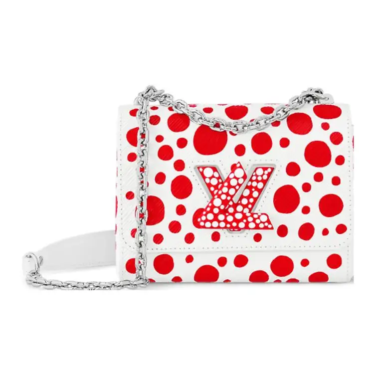 LOUIS VUITTON Yayoi Kusama Collaboration Twist Cow Leather Shoulder Bag, Crossbody Bag Small Women's White/Red
