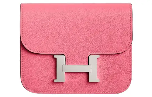 HERMES Evercolor Calfskin Wallet, Card Holder, Fanny Pack Women's 8WRose Azalee Lip Balm Powder