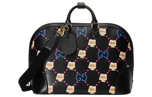 GUCCI Leather One Shoulder Crossbody Handheld Travel Bag Men's Black