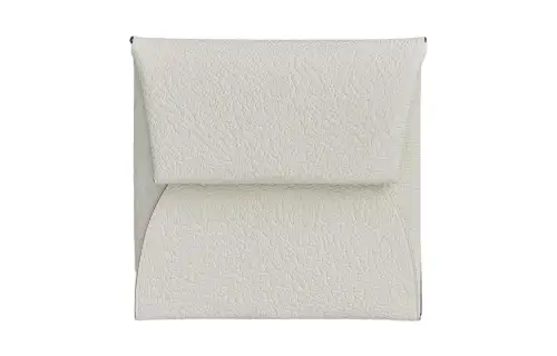 HERMES Bastia Silver Tone Buckle Mysore Goat Skin Wallet Women's Mushroom White