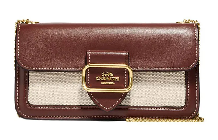 COACH Morgan Canvas With Calfskin Shoulder Bag, Crossbody Bag Large Women's Red & Beige