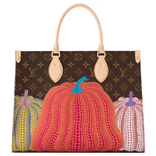 LOUIS VUITTON Yayoi Kusama Collaboration ONTHEGO Coated Canvas Tote Bag, Shopping Bag, Handbag Medium Women's Brown
