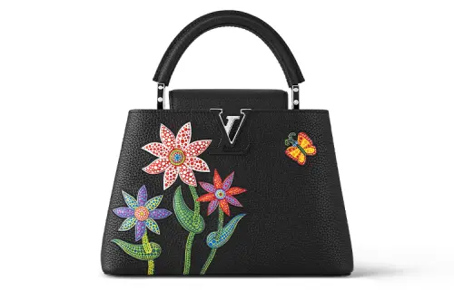 LOUIS VUITTON Yayoi Kusama Collaboration Capucines Grain Cow Leather Crossbody Handbag Mini Women's Black