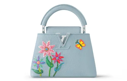 LOUIS VUITTON Yayoi Kusama Collaboration Grain Cow Leather Crossbody Handbag Mini Women's Blue