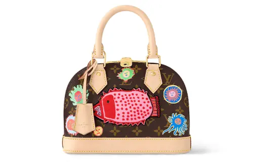 LOUIS VUITTON Yayoi Kusama Collaboration Alma Coated Canvas With Cow Leather Trim Dome Bag Handbag Small Women's Brown