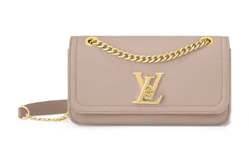 LOUIS VUITTON Grained Calfskin Chain Bag, Portable Crossbody Bag, Shoulder Bag Women's Taupe