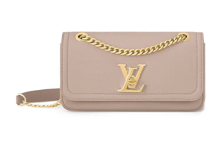 LOUIS VUITTON Grained Calfskin Chain Bag, Portable Crossbody Bag, Shoulder Bag Women's Taupe