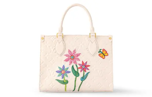 LOUIS VUITTON Yayoi Kusama Collaboration ONTHEGO Cow Leather Jungle Bag, One Shoulder Handbag Small Women's Beige
