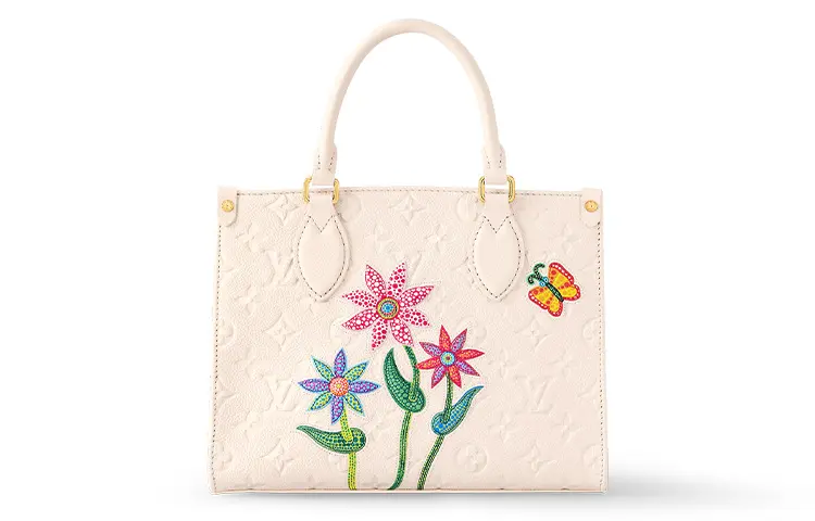 LOUIS VUITTON Yayoi Kusama Collaboration ONTHEGO Cow Leather Jungle Bag, One Shoulder Handbag Small Women's Beige