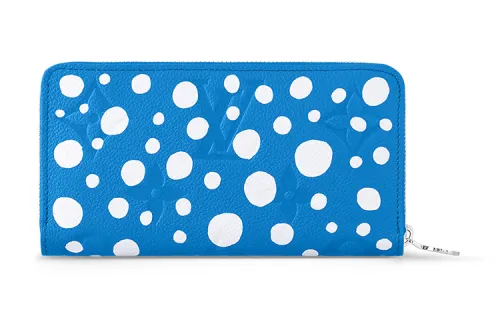 LOUIS VUITTON Yayoi Kusama Collaboration, Zip Closure Cow Leather Coin Purse Wallet Women's Blue