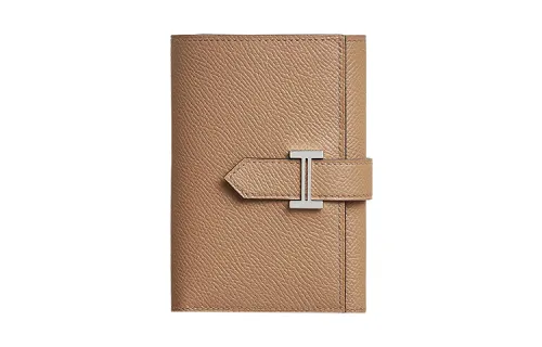 HERMES Bearn Silver Tone Buckle Epsom Calfskin Wallet Women's Masala Tea Brown