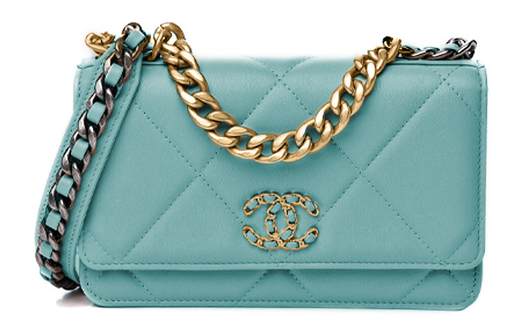 CHANEL 19BagWOC Shiny Lambskin Flap Bag Handbag, Shoulder Bag, Crossbody Bag Women's Lake Blue