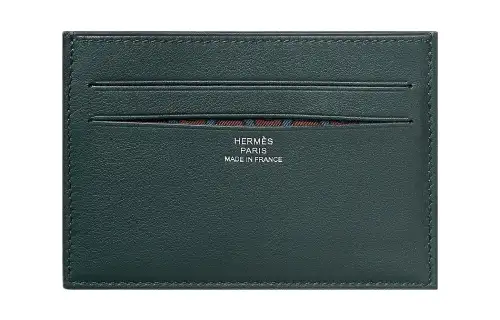 HERMES Citizen Twill Patterned Print Swift Calfskin Card Holder Men's Rousseau Green