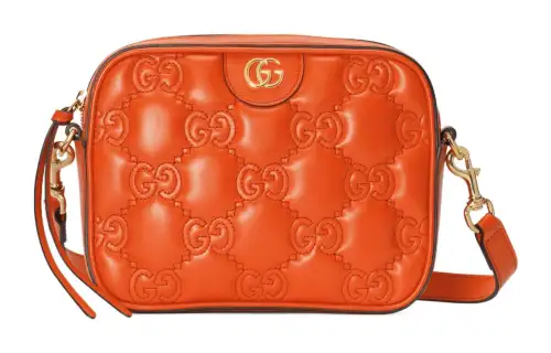 GUCCI GG Matelassé Leather Camera Bag Small Square Bag Shoulder Bag, Handbag Small Women's Orange