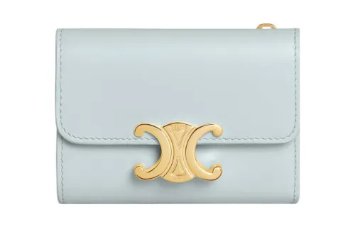 CELINE Triomphe Shiny Cow Leather Wallet Regular Women's Soft Blue
