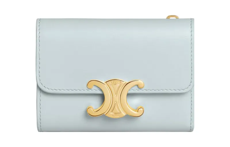 CELINE Triomphe Shiny Cow Leather Wallet Regular Women's Soft Blue
