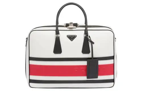PRADA Saffiano Leather One Shoulder Crossbody Handheld Travel Bag Men's White/Black/Red